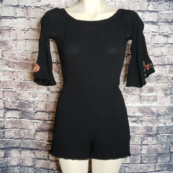 Love Fire Embroidered Bell Sleeve Romper, Small - Picture 1 of 6